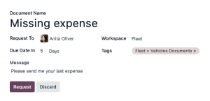 Odoo Documents dosya talep örnek ekranı