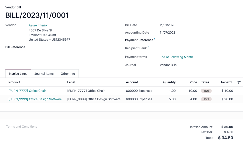 Odoo Muhasebe fatura yönetimi ekranı