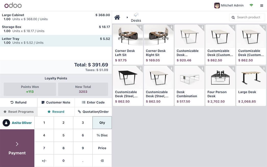 Odoo POS satış noktası arayüzü