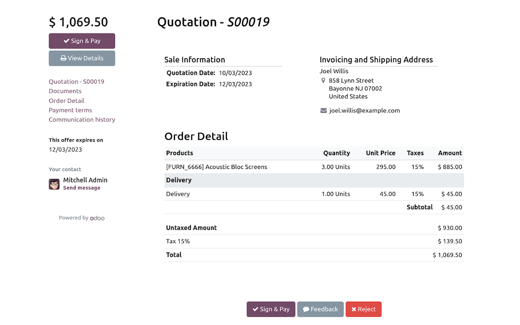 Odoo Satış modülü dashboard arayüzü
